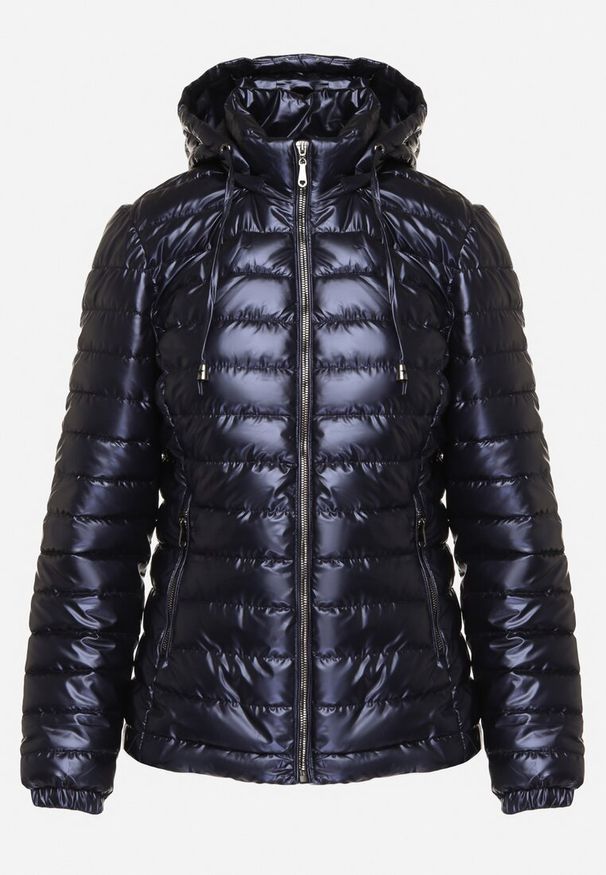 Born2be - Granatowa Pikowana Kurtka Wykończona Odpinanym Kapturem i Gumką przy Rękawach Mivisea. Okazja: na co dzień. Kolor: niebieski. Materiał: jeans. Styl: klasyczny, casual