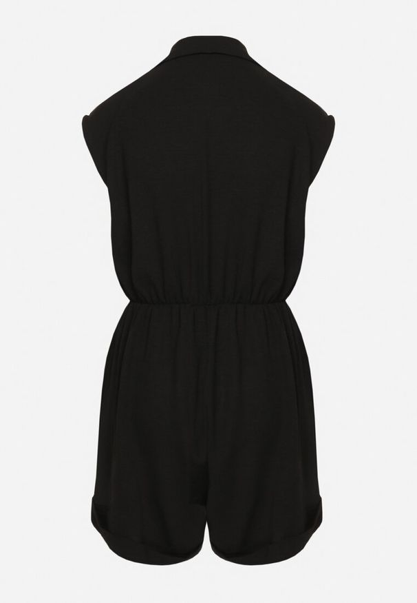 Born2be - Czarny Kombinezon z Nakładkowym Dekoltem i Gumką w Talii Nansaliah. Kolor: czarny