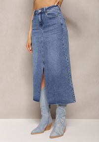 Renee - Niebieska Spódnica Maxi z Rozcięciem z Jeansu Vonuline. Stan: podwyższony. Kolor: niebieski. Materiał: jeans. Styl: sportowy, elegancki #5