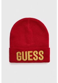 Guess czapka dziecięca kolor czerwony z cienkiej dzianiny. Kolor: czerwony. Materiał: dzianina