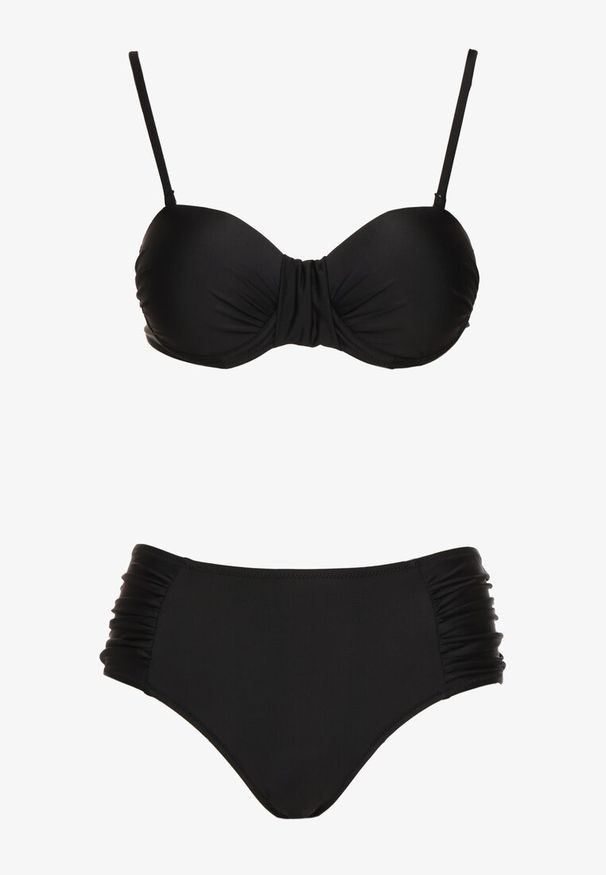 Renee - Czarne Bikini Figi i Usztywniany Biustonosz z Marszczeniem Vintelle. Kolor: czarny