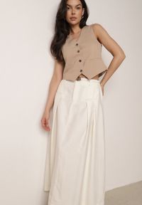 Born2be - Jasnobeżowa Wiskozowa Spódnica o Rozkloszowanym Kroju z Plisami i Paskiem Rolea. Okazja: na co dzień, na randkę, na imprezę. Kolor: beżowy. Materiał: wiskoza. Długość: długie. Styl: elegancki, klasyczny, casual #3
