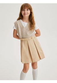 Reserved - Plisowana spódnica - beżowy. Kolor: beżowy. Materiał: bawełna. Długość: mini #1