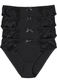 bonprix - Figi z koronką (4 pary). Kolor: czarny. Materiał: koronka. Wzór: koronka #1