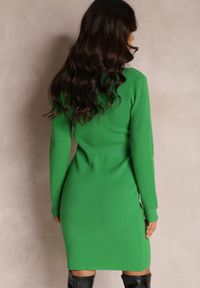 Renee - Zielona Sukienka Wełniana i Napami przy Dekolcie Dekine. Kolor: zielony. Materiał: wełna. Sezon: zima #4