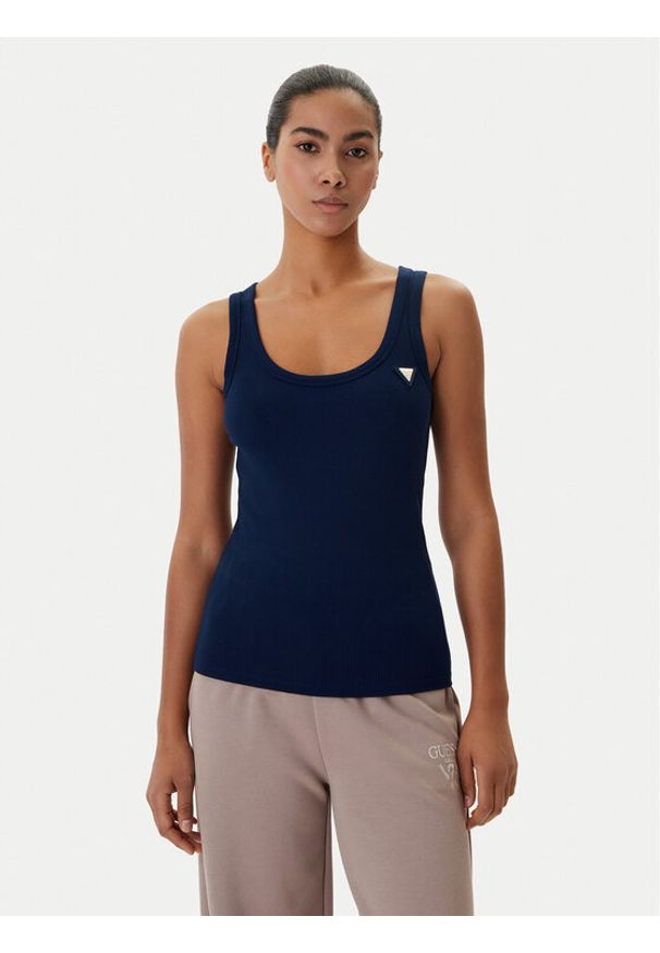 Guess Top V4YP06 K8RT2 Granatowy Regular Fit. Kolor: niebieski. Materiał: wiskoza