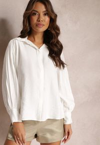 Renee - Biała Koszula z Kołnierzykiem i Plisowanymi Rękawami Devla. Kolor: biały. Materiał: skóra #2