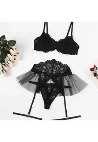 Intica - Komplet bielizny z koronką i tiulem Jose. Kolor: czarny. Materiał: tiul, koronka. Wzór: koronka