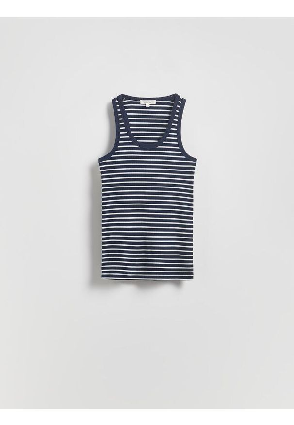 Reserved - Bawełniany top na ramiączkach - granatowy. Kolor: niebieski. Materiał: bawełna. Długość rękawa: na ramiączkach