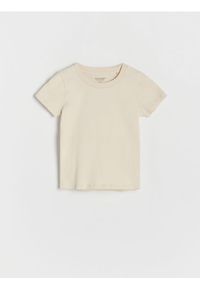 Reserved - T-shirt z miękkiej dzianiny - kremowy. Kolor: kremowy. Materiał: dzianina