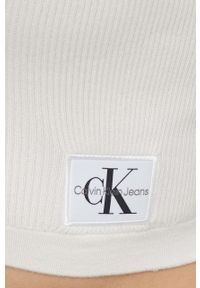 Calvin Klein Jeans longsleeve damski kolor beżowy. Kolor: beżowy. Materiał: dzianina, prążkowany. Długość rękawa: długi rękaw. Długość: długie #3
