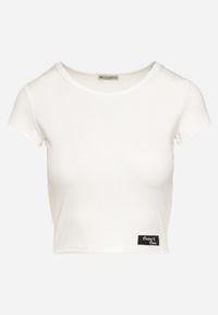 Born2be - Biała Koszulka T-shirt z Krótkim Rękawem z Prążkowanej Dzianiny Nuvolia. Kolor: biały. Materiał: dzianina, prążkowany. Długość rękawa: krótki rękaw. Długość: krótkie. Sezon: lato #7