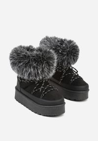 Born2be - Czarne Śniegowce na Grubej Podeszwie z Futerkiem Tesila. Okazja: na co dzień. Kolor: czarny. Materiał: futro. Styl: casual #5