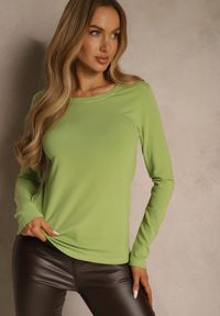 Renee - Zielona Casualowa Bluzka Longsleeve z Okrągłym Dekoltem Unaladesa. Okazja: na co dzień. Kolor: zielony. Materiał: jeans. Długość rękawa: długi rękaw. Styl: casual #4