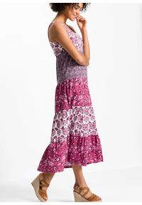 Długa sukienka bawełniana z dżerseju bonprix jeżynowy wzorzysty. Kolor: fioletowy. Materiał: jersey, bawełna. Długość: maxi #6