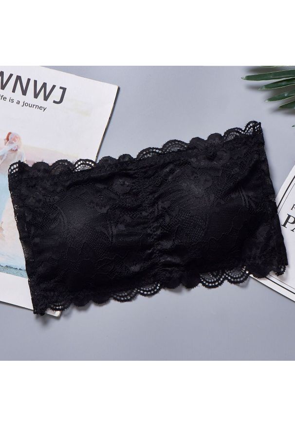 Intica - Top koronkowy bez ramiączek niewidoczny pod odzieżą Filoftia. Kolor: czarny. Materiał: koronka. Wzór: koronka