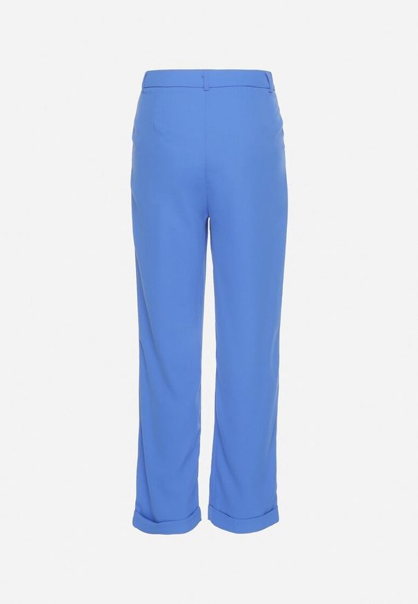 Born2be - Niebieskie Spodnie o Klasycznym Fasonie z Podwiniętymi Nogawkami z Ukrytym Suwakiem Wilelma. Kolor: niebieski. Sezon: wiosna. Styl: klasyczny