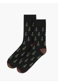 Ryłko - Czarne skarpetki świąteczne unisex w choinki. Kolor: czarny. Materiał: tkanina. Wzór: aplikacja #1