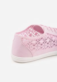 Born2be - Różowe Tenisówki z Ażurowymi Bokami Ariemessa. Okazja: do pracy, na co dzień. Zapięcie: sznurówki. Kolor: różowy. Materiał: materiał, jeans. Wzór: ażurowy. Styl: casual #3