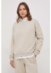 Polo Ralph Lauren bluza damska kolor beżowy gładka. Typ kołnierza: polo. Kolor: beżowy. Wzór: gładki