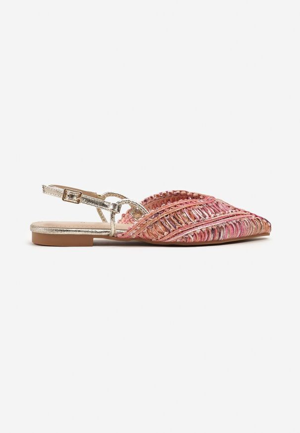 Renee - Różowo-Pomarańczowe Sandały Typu Slingback z Metaliczną Nicią i Plecioną Cholewką Nilavalia. Okazja: na co dzień. Zapięcie: sprzączka. Kolor: różowy. Styl: elegancki, casual