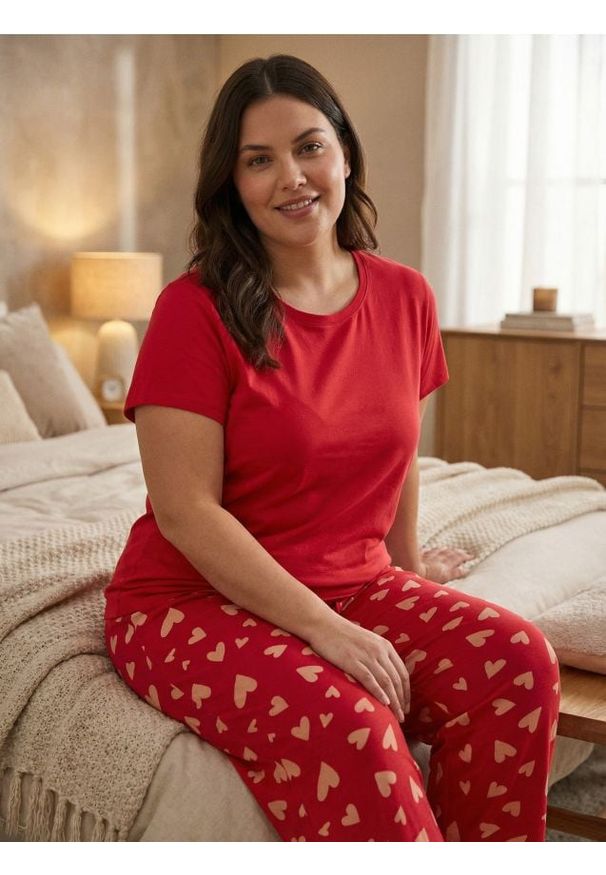 Sinsay - Bawełniana piżama dwuczęściowa z motywem serca - czerwony. Kolor: czerwony. Materiał: bawełna