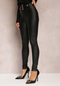 Renee - Czarne Spodnie Skinny High Waist z Imitacji Skóry Arimone. Stan: podwyższony. Kolor: czarny. Materiał: skóra. Sezon: jesień, zima #2