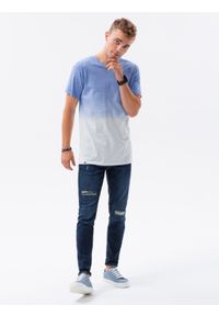 Ombre Clothing - T-shirt męski cieniowany - niebieski V5 S1624 - XXL. Kolor: niebieski. Materiał: bawełna #3