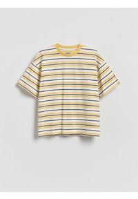 Reserved - T-shirt w paski - bursztynowy. Kolor: pomarańczowy. Materiał: dzianina, bawełna. Wzór: paski #1