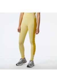 Legginsy damskie New Balance WP23501HCM – żółte. Kolor: żółty. Materiał: materiał, bawełna, poliester. Wzór: napisy. Styl: sportowy #1