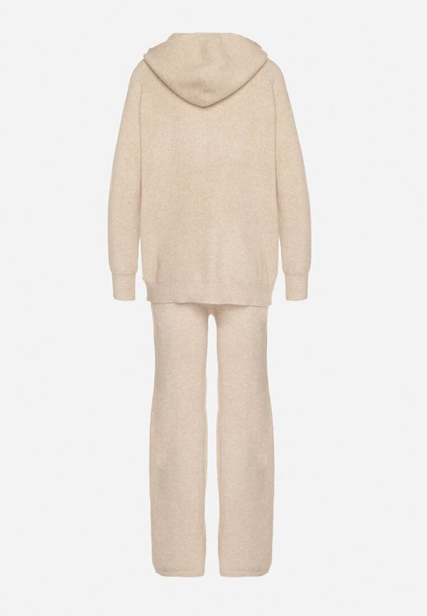 Born2be - Beżowy Komplet Dzianinowy z Wełną Bluza z Kapturem i Szerokie Spodnie Otisela. Kolor: beżowy. Materiał: dzianina, wełna