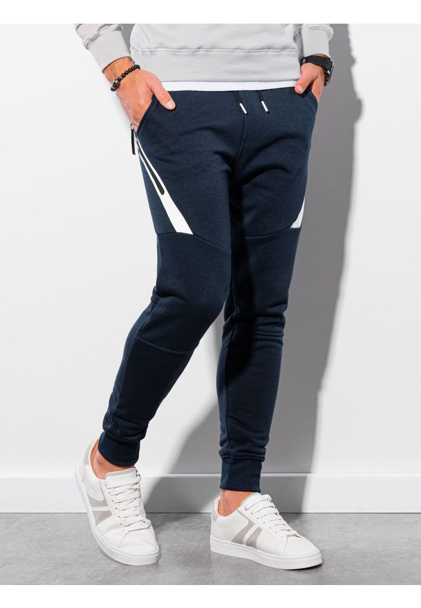 Ombre Clothing - Spodnie męskie dresowe P1002 - granatowe - XXL. Okazja: na co dzień. Kolor: niebieski. Materiał: dresówka. Styl: elegancki, casual