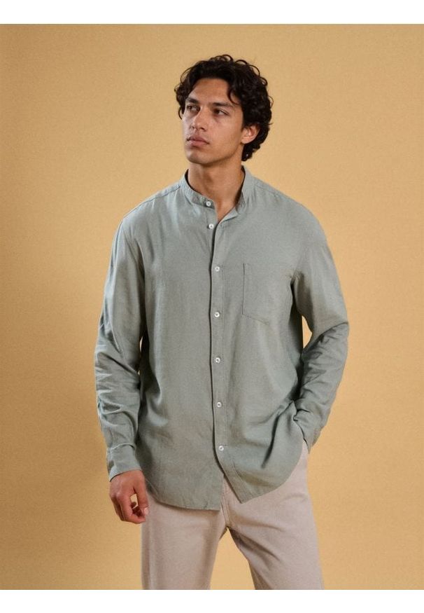 Sinsay - Koszula z domieszką lnu - zielony. Kolor: zielony. Materiał: len