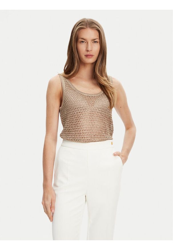 Guess Top W5YR29 Z37G0 Beżowy Regular Fit. Kolor: beżowy. Materiał: syntetyk