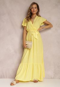 Renee - Żółta Sukienka Metia. Kolor: żółty. Materiał: materiał, tkanina. Wzór: geometria, gładki. Długość: maxi