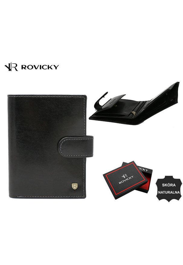 ROVICKY - Portfel skórzany Rovicky 22314L-VT-RVT czarny. Kolor: czarny. Materiał: skóra
