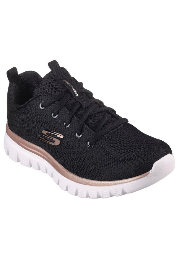 skechers - Damskie GRACEFUL GET CONNECTED Sneakersy Czarny / różowe złoto. Kolor: czarny, różowy, wielokolorowy. Materiał: poliester, materiał. Szerokość cholewki: normalna. Model: Skechers Sport. Sport: bieganie
