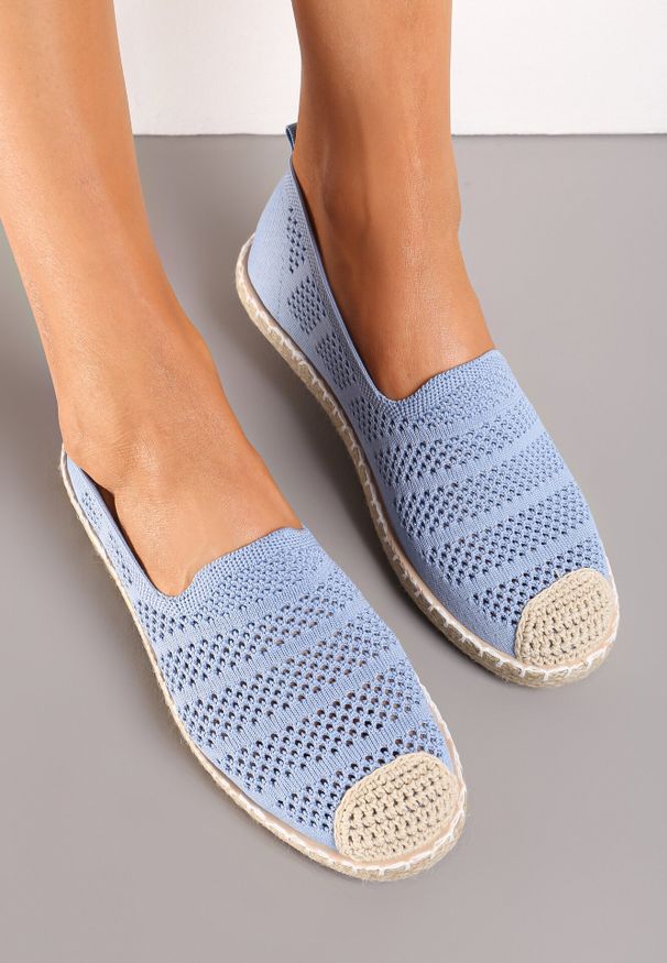 Born2be - Niebieskie Espadryle z Ażurowej Siateczki Ozdobione Plecionką Lanivesa. Okazja: na co dzień. Kolor: niebieski. Materiał: len, jeans. Szerokość cholewki: normalna. Wzór: aplikacja, ażurowy. Sezon: lato. Styl: wakacyjny, elegancki, casual, klasyczny