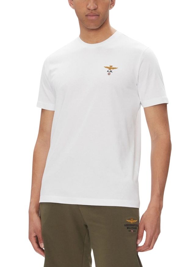 Aeronautica Militare - AERONAUTICA MILITARE Biały bawełniany męski t-shirt, Rozmiar 3XL. Okazja: na co dzień. Kolor: biały. Materiał: bawełna. Styl: casual, klasyczny