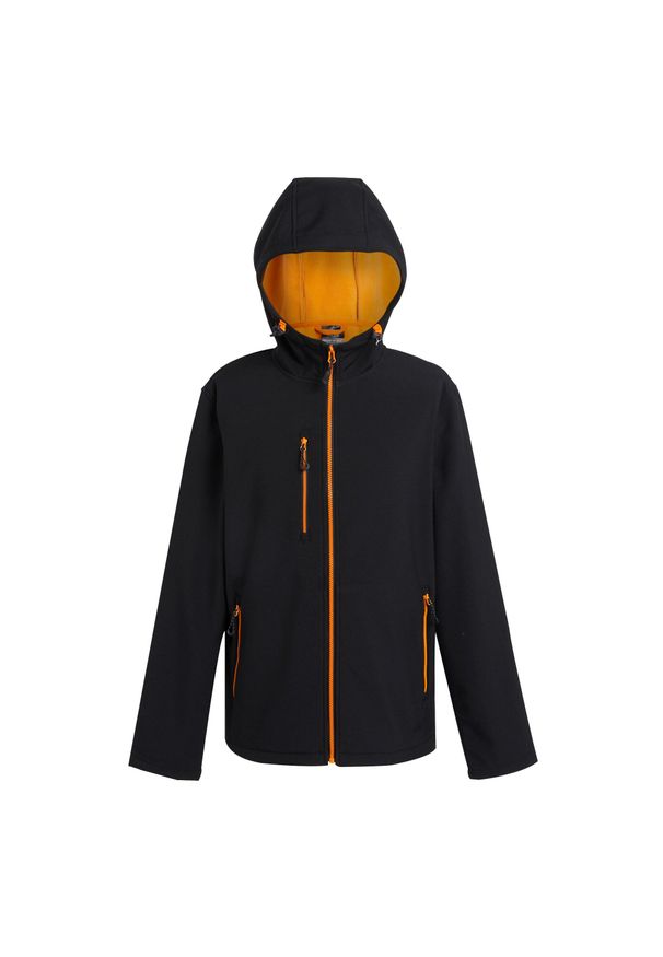 Regatta - Kurtka Softshellowa Męska 2 Warstwy. Kolor: czarny, wielokolorowy, pomarańczowy. Sport: turystyka piesza