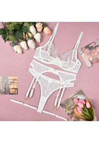 Intica - Zestaw bielizny z koronką elegancki i uwodzicielski Lefka. Kolor: biały. Materiał: koronka. Wzór: koronka