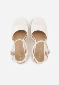 Born2be - Białe Sandały VICES na Słupku i Platformie z Wkładką ze Skóry Naturalnej Azimara. Okazja: na randkę, na ślub cywilny, na wesele. Zapięcie: pasek. Kolor: biały. Materiał: skóra. Obcas: na platformie. Styl: wizytowy #7