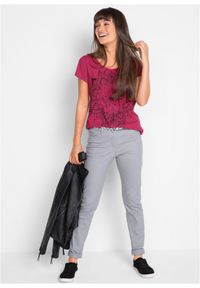 bonprix - Shirt z przędzy mieszankowej, krótki rękaw. Kolor: różowy. Długość rękawa: krótki rękaw. Długość: krótkie. Wzór: nadruk #2