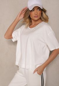 Renee - Biały T-shirt z Bawełny z Cyrkoniami Fadeola. Okazja: na co dzień. Kolor: biały. Materiał: bawełna. Styl: klasyczny, casual, elegancki