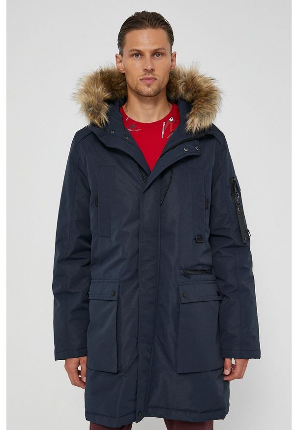 medicine - Medicine - Parka Basic. Okazja: na co dzień. Kolor: niebieski. Materiał: futro. Styl: casual