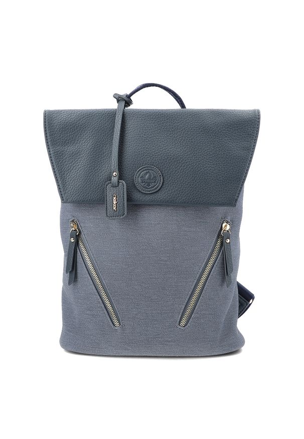 Plecak damski Rieker, połączenia materiału i skóry ekologicznej o nowoczesnej formie z klapą regulowanymi szelkami i praktycznymi kieszeniami zapinan. Kolor: niebieski. Materiał: materiał, skóra ekologiczna. Styl: elegancki, casual