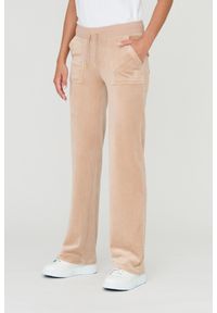 Juicy Couture - JUICY COUTURE Beżowe damskie spodnie Del Ray, Rozmiar S. Kolor: beżowy. Materiał: poliester, welur. Wzór: haft #5