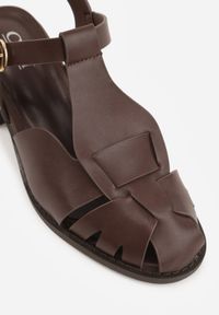Born2be - Ciemnobrązowe Sandały na Obcasie z Ozdobnymi Paskami Aglaosa. Okazja: na co dzień. Zapięcie: pasek. Kolor: brązowy. Wzór: paski. Obcas: na obcasie. Styl: casual, elegancki. Wysokość obcasa: średni #4