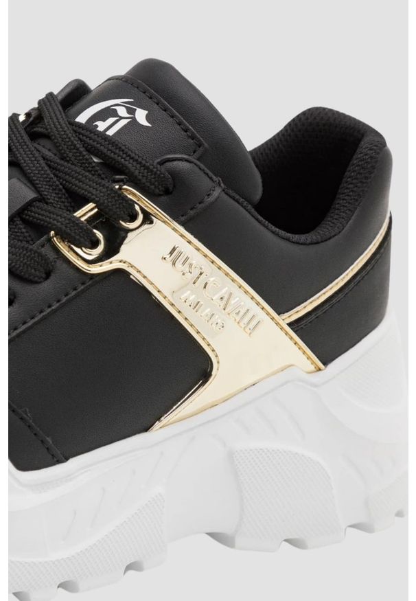 Just Cavalli - JUST CAVALLI Czarne sneakersy ze złotym logo Fondo Casper, Rozmiar 39. Kolor: czarny