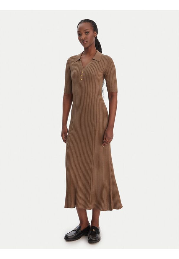 TOMMY HILFIGER - Tommy Hilfiger Sukienka dzianinowa WW0WW48447 Brązowy Slim Fit. Kolor: brązowy. Materiał: wiskoza